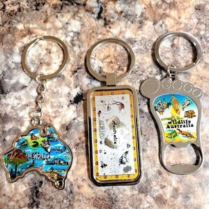 Australia Souvenir Keychain Lot Of 3 Kangaroo Country Silver Tone Travel
